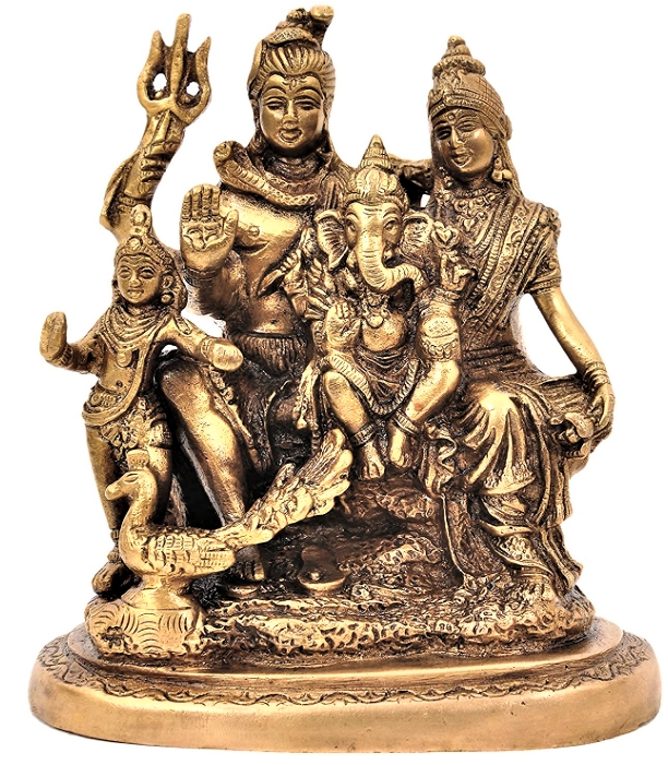 DHARMIK POOJA STORE (DPS)--Astadhatu Brass Made Shiv Parivar - Shiv Parvati Ganesh - Idol for Good Luck, Success and Prosperity